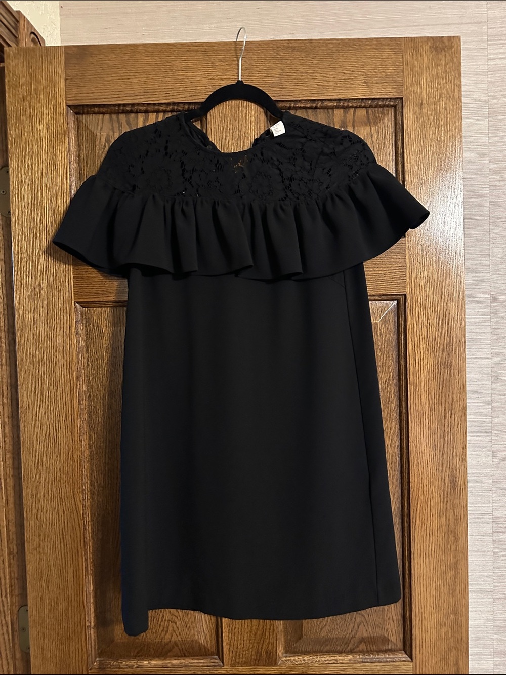 H&M Black Mini Dress with Lace Yoke and Ruffle